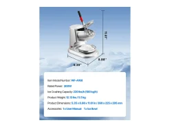 Clearance Triturador de Gelo SucceBuy Elétrico Capacidade de 100 kg/h, Máquina de Gelo Picado a 4 Lâminas, de Aço Inoxidável, com Tigela e Tampa, 2000 rpm Acessório Vinho E Bar