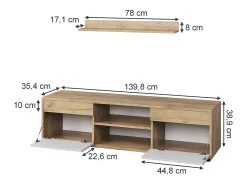 Vicco Móvel De Tv*Unidade de parede carvalho goldkraft/branco 139.8x35.4x38.9 berno Natural escuro