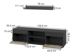 Vicco Móvel De Tv*Unidade de parede carvalho /areia 139.8x35.4x38.9 berno Preto