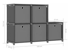 vidaxl Prateleira*Unidade prateleira 5 cubos c/ caixas 103x30x72,5cm tecido cinza Cinzento