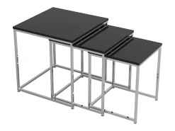 3 pcs Set Mesa lateral | Mesa de centro simples | Mesa de sofá de metal e MDF | Mesa de centro - Glisal (Preto) Mesa De Centro