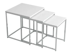3 pcs Set Mesa lateral | Mesa de centro simples | Mesa de sofá de metal e MDF | Mesa de centro - Glisal (Branco)*VCM Clearance
