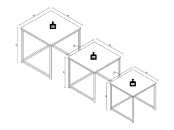 3 pcs Set Mesa lateral | Mesa de centro simples | Mesa de sofá de metal e MDF | Mesa de centro - Glisal (Branco)*VCM Clearance
