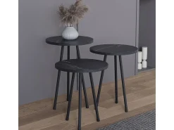 3 pcs Set side table | Tabela em design de óptica de mármore simples | Dimensões aprox. A. 42/47/52 x L. 34 x P. 34 cm | Mesa de estar - Mirola (Preto)*VCM