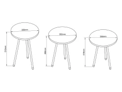 3 pcs Set side table | Tabela em design de óptica de mármore simples | Dimensões aprox. A. 42/47/52 x L. 34 x P. 34 cm | Mesa de estar - Mirola (Preto)*VCM