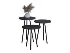 3 pcs Set side table | Tabela em design de óptica de mármore simples | Dimensões aprox. A. 42/47/52 x L. 34 x P. 34 cm | Mesa de estar - Mirola (Preto)*VCM