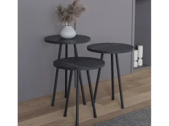 3 pcs Set side table | Tabela em design de óptica de mármore simples | Dimensões aprox. A. 42/47/52 x L. 34 x P. 34 cm | Mesa de estar - Mirola (Preto)*VCM