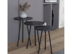3 pcs Set side table | Tabela em design de óptica de mármore simples | Dimensões aprox. A. 42/47/52 x L. 34 x P. 34 cm | Mesa de estar - Mirola (Preto)*VCM