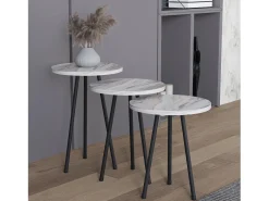3 pcs Set side table | Tabela em design de óptica de mármore simples | Dimensões aprox. A. 42/47/52 x L. 34 x P. 34 cm | Mesa de estar - Mirola (Branco)^VCM Best