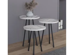3 pcs Set side table | Tabela em design de óptica de mármore simples | Dimensões aprox. A. 42/47/52 x L. 34 x P. 34 cm | Mesa de estar - Mirola (Branco)^VCM Best
