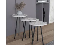 3 pcs Set side table | Tabela em design de óptica de mármore simples | Dimensões aprox. A. 42/47/52 x L. 34 x P. 34 cm | Mesa de estar - Mirola (Branco)^VCM Best