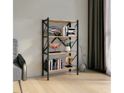 VCM Biblioteca*Wood Metal Storage Stand Shelf Bookshelf Decoração Livros Stand Shelf Insasi 4 (Honey Oak) Multicor
