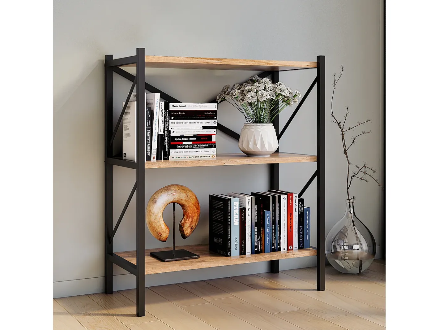 Sale Wood Metal Storage Stand Shelf Bookshelf Decoração Livros Stand Shelf Insasi 2 (carvalho de mel) Biblioteca