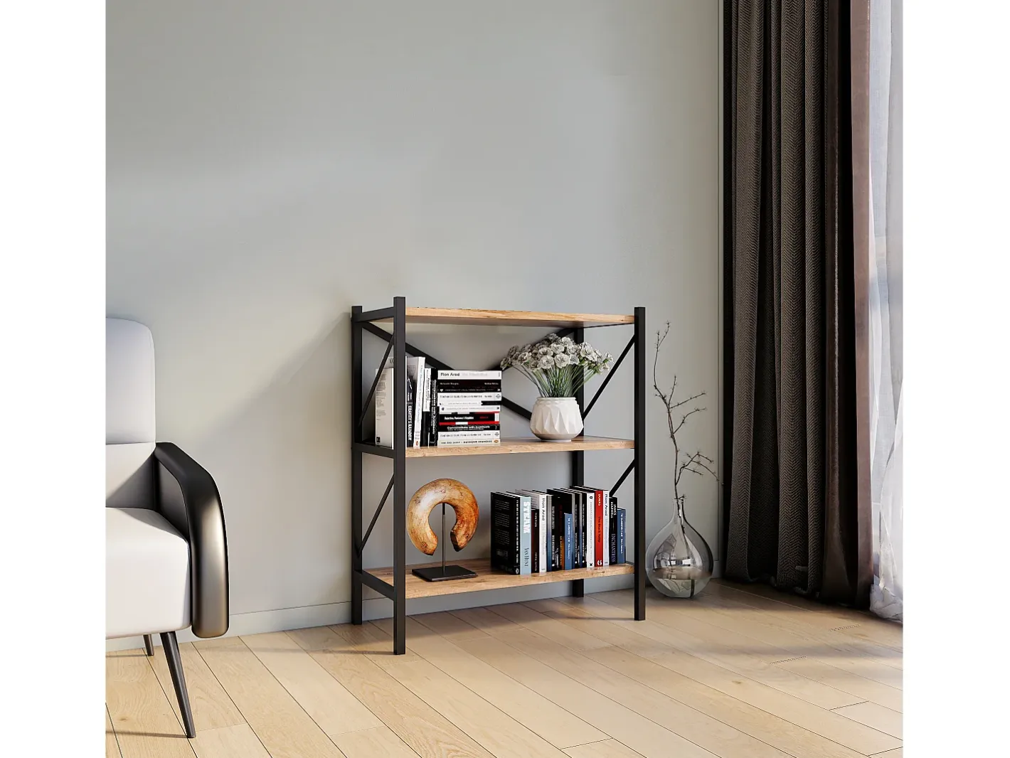 Sale Wood Metal Storage Stand Shelf Bookshelf Decoração Livros Stand Shelf Insasi 2 (carvalho de mel) Biblioteca