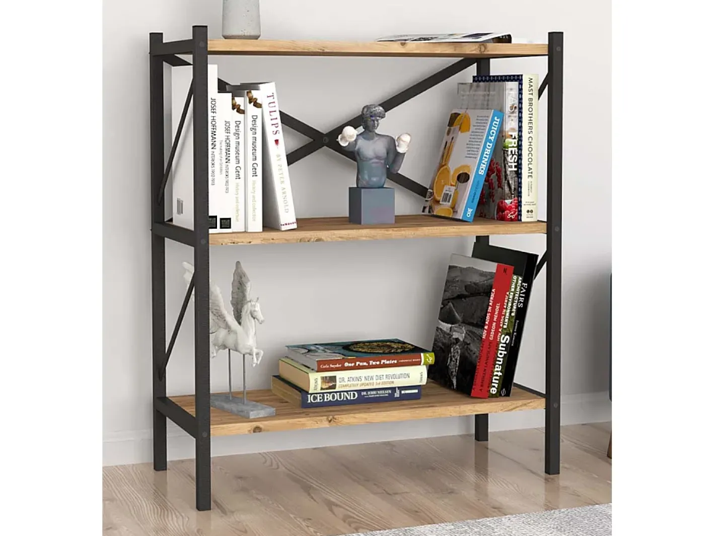 Sale Wood Metal Storage Stand Shelf Bookshelf Decoração Livros Stand Shelf Insasi 2 (carvalho de mel) Biblioteca