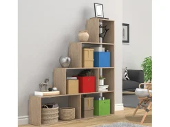 Wood Stand Stair Shelf Stepped Shelf Shelf Room Divider Bookshelf Dubila L (Sonoma Oak)^VCM Hot