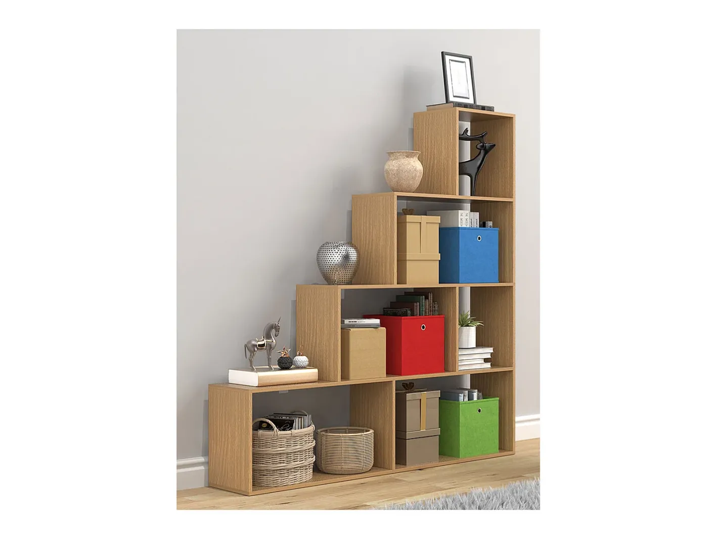 Wood Stand Stair Shelf Stepped Shelf Shelf Room Divider Bookshelf Dubila L (Beech)^VCM Sale