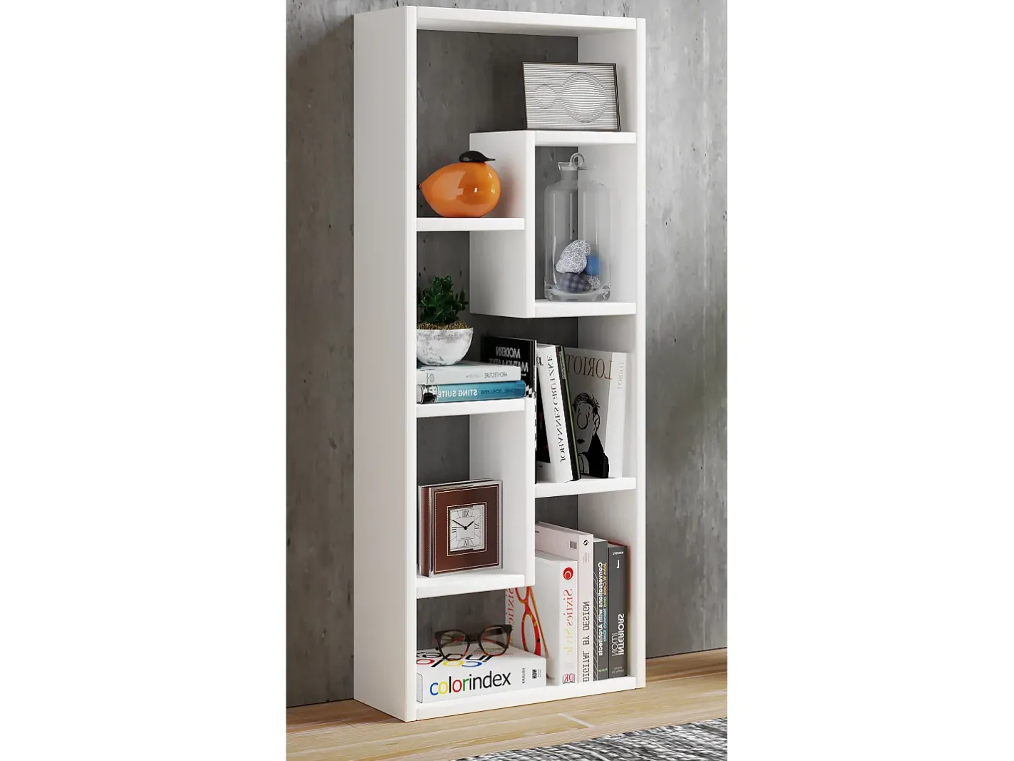 Wood Storage | Bookcase | Dimensões A. 92 x L. 36 x P. 15 cm | Prateleira de mídia | divisória de quarto chique | Prateleira de suporte - Vilo (Branco)*VCM Discount