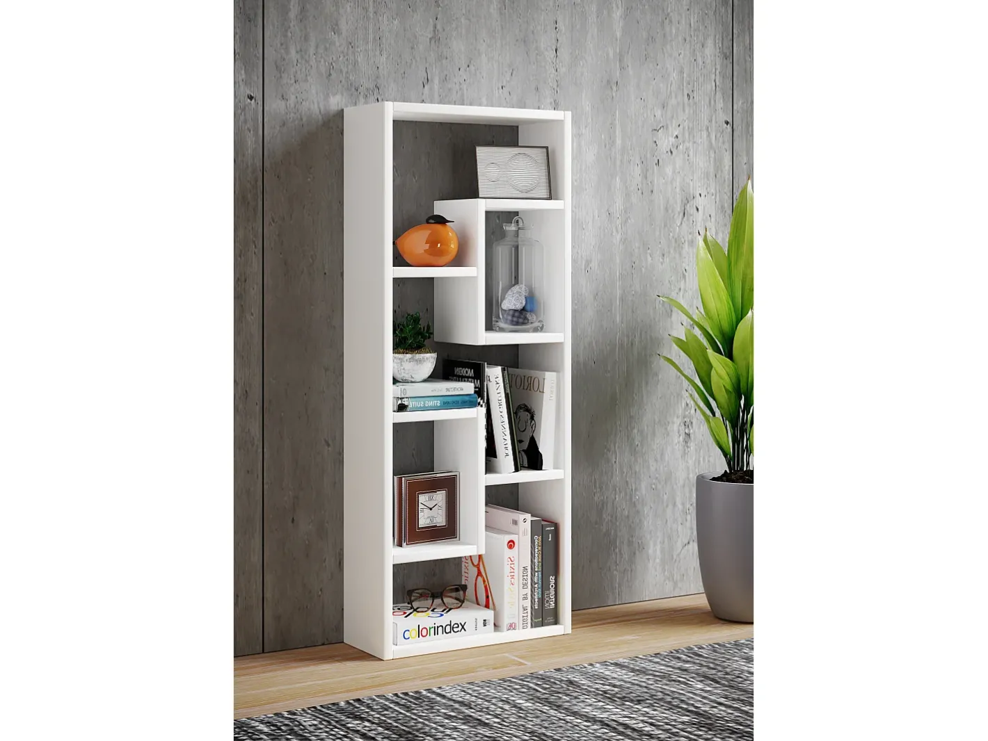 Wood Storage | Bookcase | Dimensões A. 92 x L. 36 x P. 15 cm | Prateleira de mídia | divisória de quarto chique | Prateleira de suporte - Vilo (Branco)*VCM Discount
