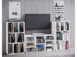 Wooden Record Shelf | Divisor de Sala | Dimensões A. 120 x L. 60 x P. 40 cm | Prateleira de Mídia - Schalino (Branco)^VCM Sale