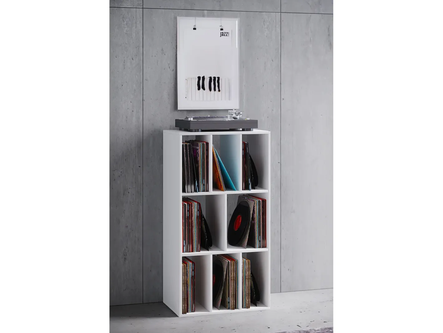Wooden Record Shelf | Divisor de Sala | Dimensões A. 120 x L. 60 x P. 40 cm | Prateleira de Mídia - Schalino (Branco)^VCM Sale