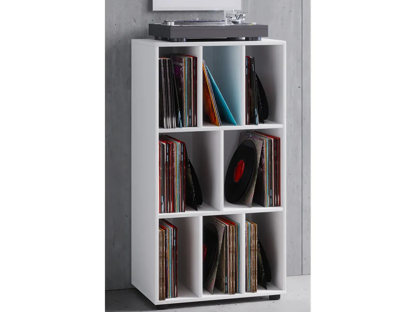 Wooden Record Shelf | Divisor de Sala | Dimensões A. 120 x L. 60 x P. 40 cm | Prateleira de Mídia - Schalino (Branco)^VCM Sale