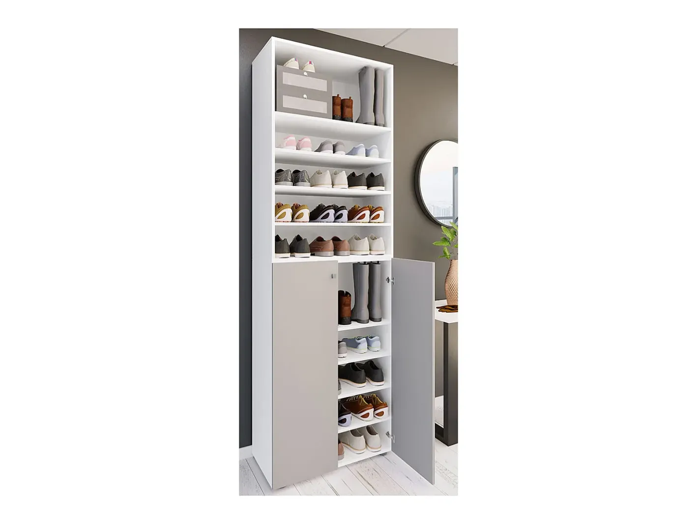 XL Madeira Grande Sapato Gabinete Prateleira Grandes Botas BoardFurniture Lona 10 Compartimentos (Branco / Cinza)^VCM Hot