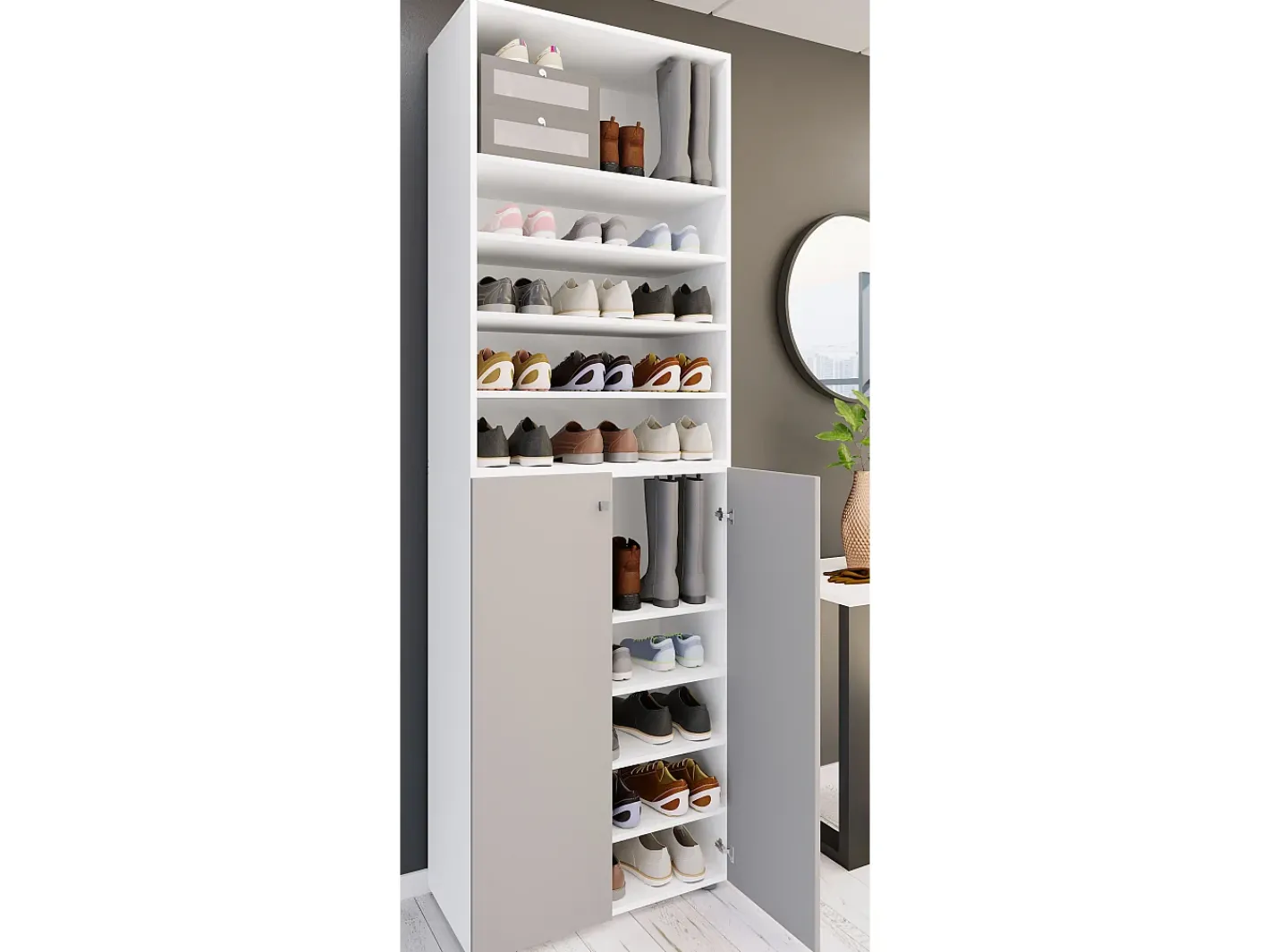 XL Madeira Grande Sapato Gabinete Prateleira Grandes Botas BoardFurniture Lona 10 Compartimentos (Branco / Cinza)^VCM Hot