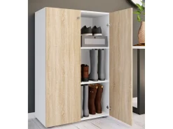 XL Madeira Grande Sapato Gabinete Prateleira Grandes Botas Móveis de Piso Lona 3 Compartimentos (Branco / Sonoma Carvalho) Móvel De Arrumação|Sapateira