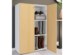XL Madeira Grande Sapato Armário Sapato Rack Botas Grandes Mobiliário de Piso Lona 3 Compartimentos (Branco / Faia)*VCM Best