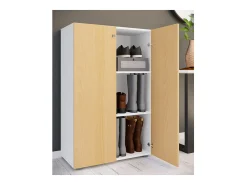 XL Madeira Grande Sapato Armário Sapato Rack Botas Grandes Mobiliário de Piso Lona 3 Compartimentos (Branco / Faia)*VCM Best