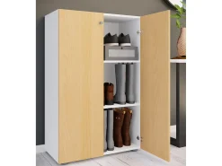 XL Madeira Grande Sapato Armário Sapato Rack Botas Grandes Mobiliário de Piso Lona 3 Compartimentos (Branco / Faia)*VCM Best