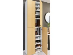 VCM Móvel De Arrumação|Sapateira*XL Madeira Grande Sapato Gabinete Prateleira Grande Botas Boardcase Mobiliário Lona 10 Compartimentos Turning Doors (Branco / Faia) Multicor
