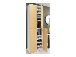 VCM Móvel De Arrumação|Sapateira*XL Madeira Grande Sapato Gabinete Prateleira Grande Botas Boardcase Mobiliário Lona 10 Compartimentos Turning Doors (Branco / Faia) Multicor