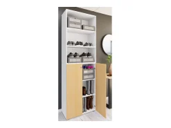 XL Madeira Grande Sapato Armário Sapato Rack Botas Grandes Mobiliário de Piso Lona 6 Compartimentos (Branco / Faia)*VCM New