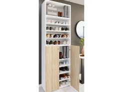 XL Madeira Grande Sapato Gabinete Prateleira Grandes Botas Móveis de Piso Lona 10 Compartimentos (Branco / Sonoma Carvalho)*VCM Online