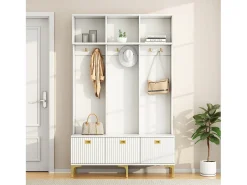 Vestiário com banco, 3 portas e cabideiro - 120 x 23,5 x 191,5 - Aglomerado - Cor branca*Merax New