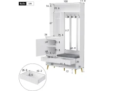 Vestuário de entrada moderno - com 4 ganchos, 1 porta e 2 gavetas - com banco e prateleiras abertas -^ModernLuxe Sale