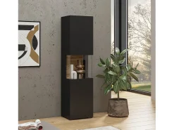 Vitrina 1 porta parcialmente envidraçada coleção EVA. Cor preta e carvalho.*Meublorama