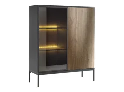 Vente-unique Vitrina*Vitrina 2 portas com LEDs MDF e vidro fumado natural e preto OVILA Preto / Natural claro