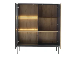Vente-unique Vitrina*Vitrina 2 portas com LEDs MDF e vidro fumado natural e preto OVILA Preto / Natural claro