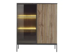 Vente-unique Vitrina*Vitrina 2 portas com LEDs MDF e vidro fumado natural e preto OVILA Preto / Natural claro