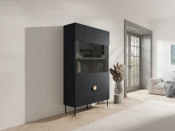 Vitrina 2 portas e 4 nichos com LEDs e dourado - NATANIEL*Vente-unique Clearance