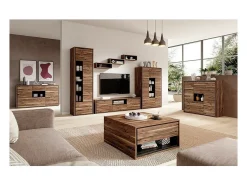 Vitrina alta design, 1 porta, 1 gaveta e 4 nichos aparentes coleção SILVA. Cores carvalho e cinza.*Meublorama Outlet