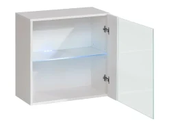 Vitrina branca quadrada suspensa com 1 porta de vidro e iluminação LED inclusa. Coleção SWITCH.^Price Factory Sale