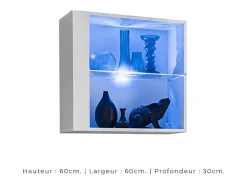 Vitrina branca quadrada suspensa com 1 porta de vidro e iluminação LED inclusa. Coleção SWITCH.^Price Factory Sale