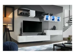 Vitrina branca quadrada suspensa com 1 porta de vidro e iluminação LED inclusa. Coleção SWITCH.^Price Factory Sale