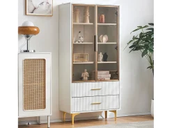 Clearance Vitrina com 2 portas de vidro - LEDs - 70 x 35 x 150cm - Aglomerado - Vitrina