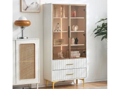 Clearance Vitrina com 2 portas de vidro - LEDs - 70 x 35 x 150cm - Aglomerado - Vitrina
