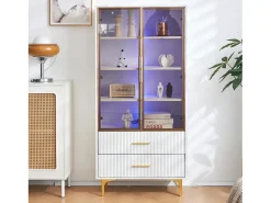 Clearance Vitrina com 2 portas de vidro - LEDs - 70 x 35 x 150cm - Aglomerado - Vitrina